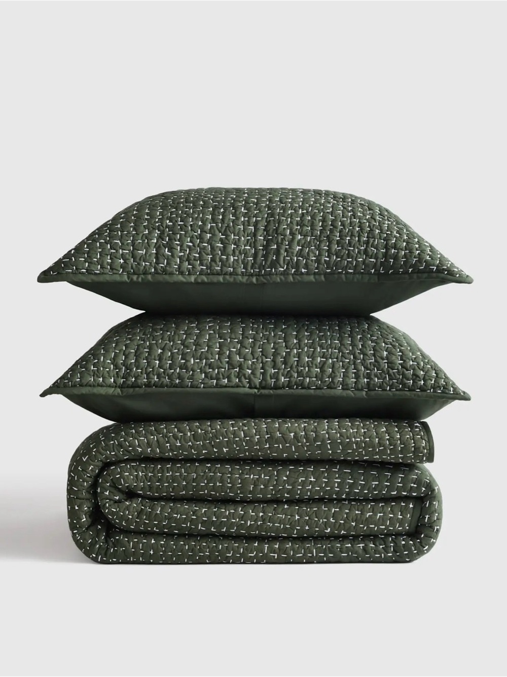Quince Organic Cotton Hand Stitched Quilt Set - King- Cali King - Pine - NWOT